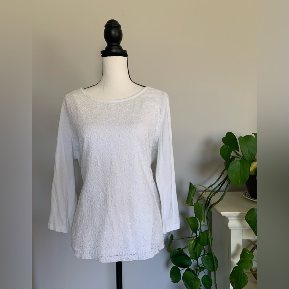 Old Navy XL 3/4 white lace shirt EUC 🌼 B59 - Picture 7 of 7